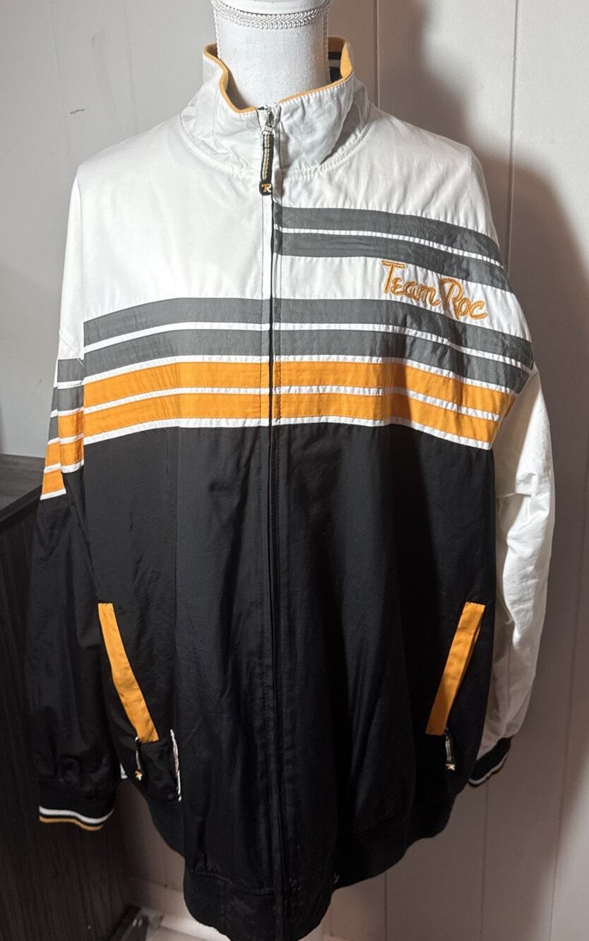 Vintage Rocawear Team Roc Full Zip Track Jacket Black Yellow Y2K Size 2XL RR